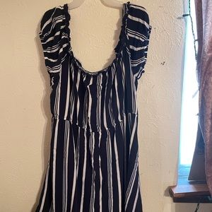 Blue and white off the shoulder dress